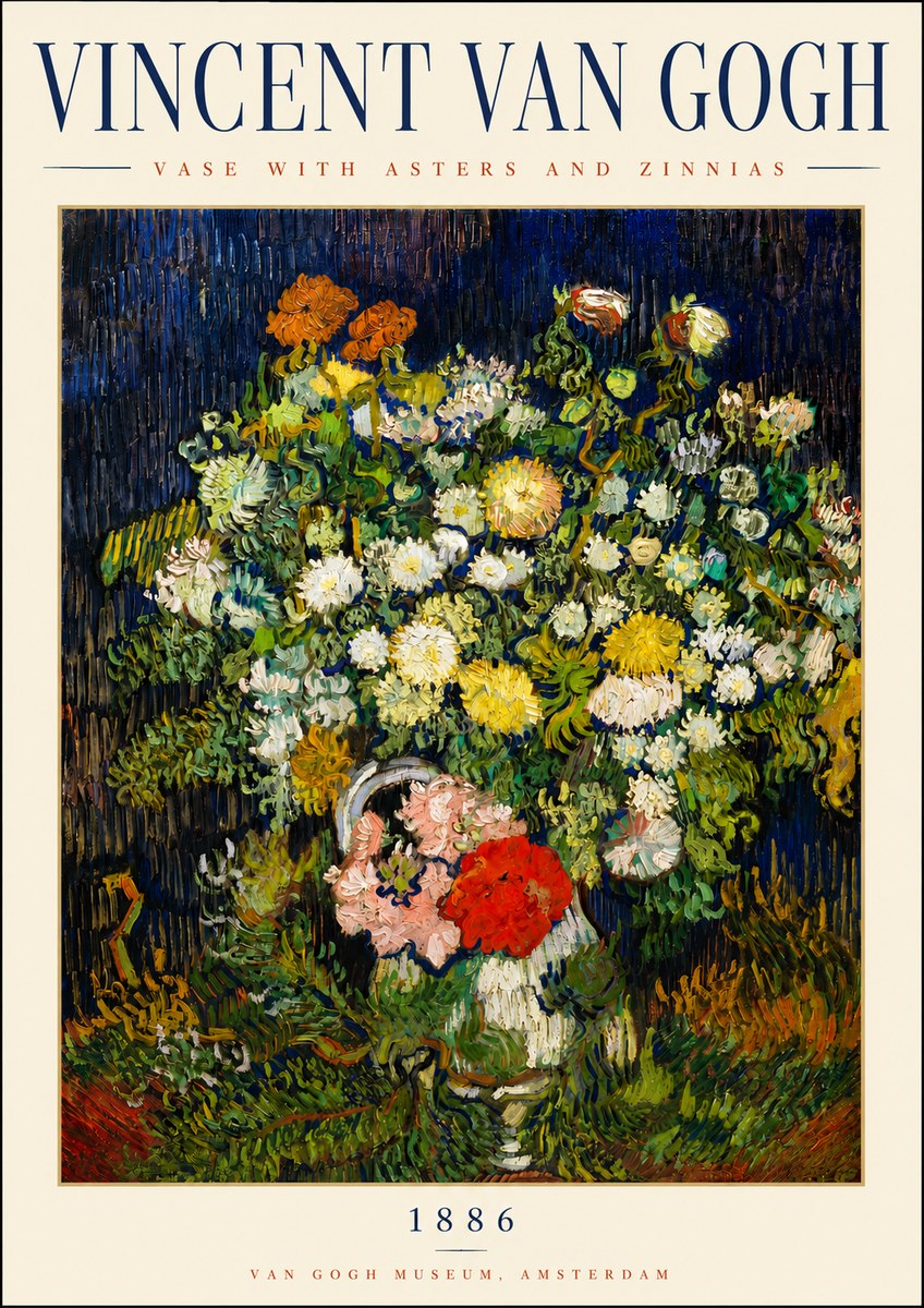 Van Gogh Vase with Asters and Zinnias No3 - Juliste