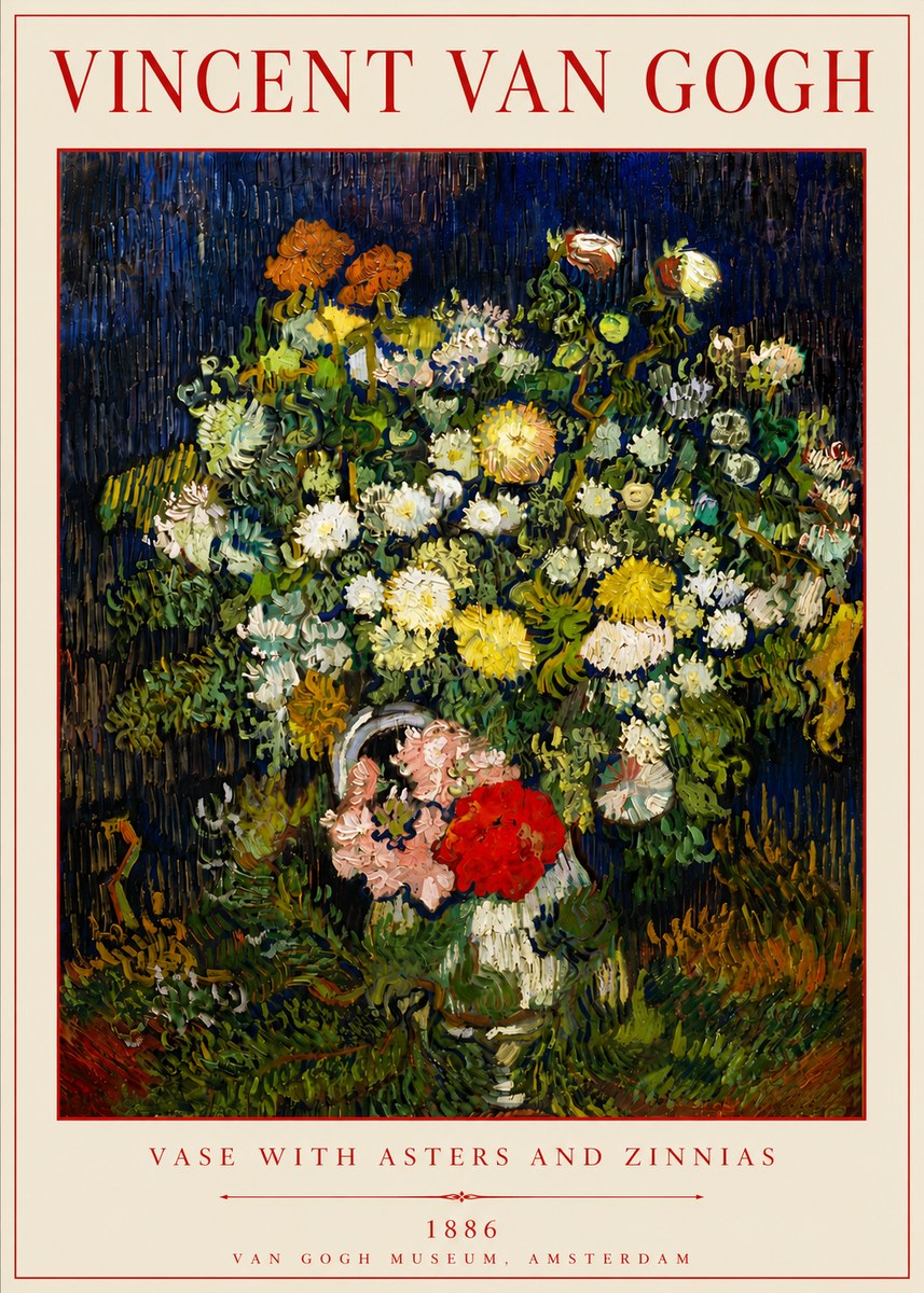 Van Gogh Vase with Asters and Zinnias No6 - Juliste