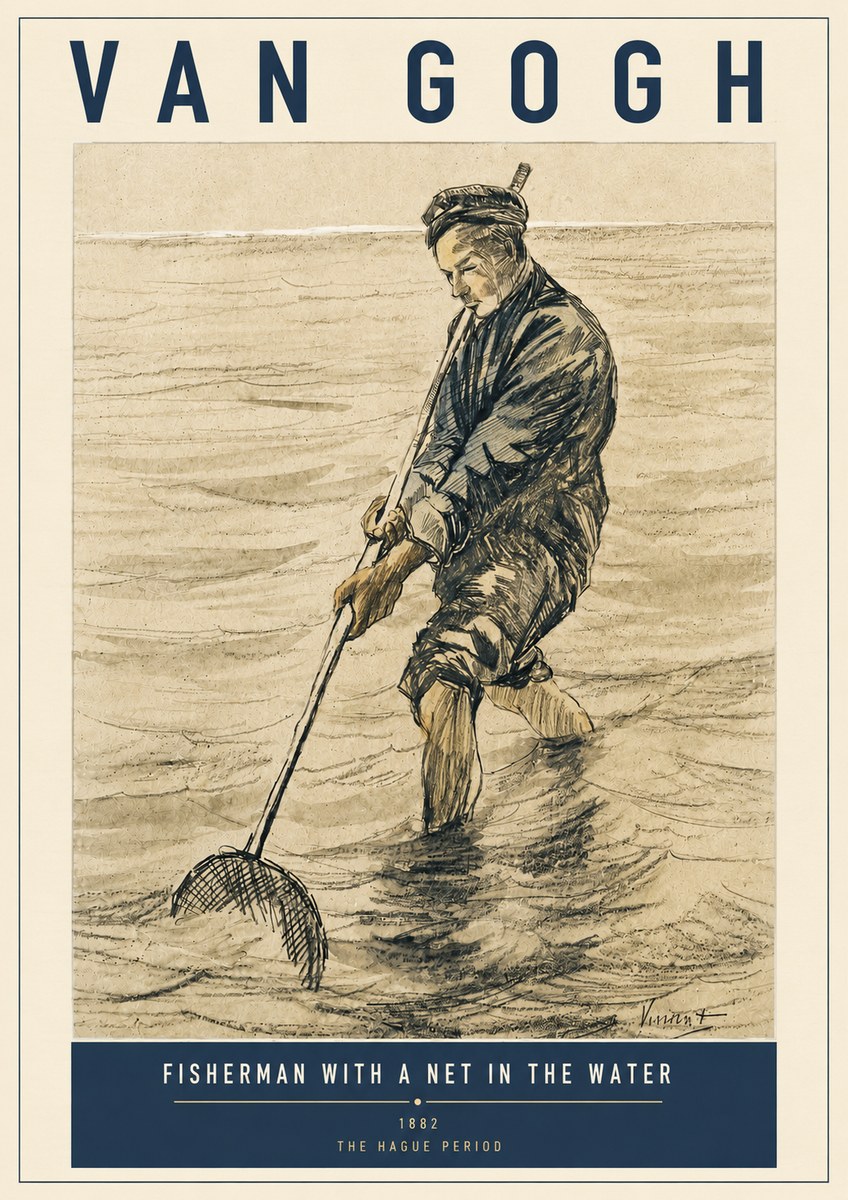 Van Gogh Fisherman with Net No5 - Juliste