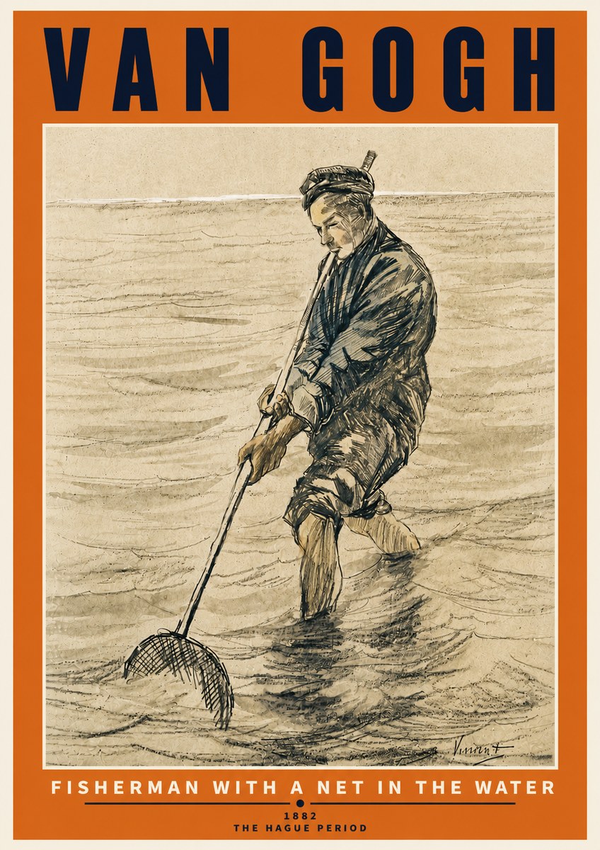 Van Gogh Fisherman with Net No6 - Juliste