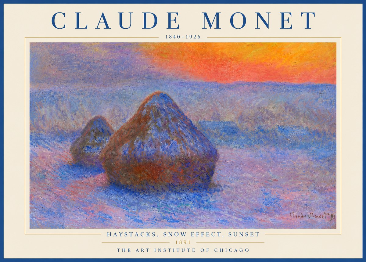 Monet Haystacks, Snow Effect, Sunset No5 - Juliste