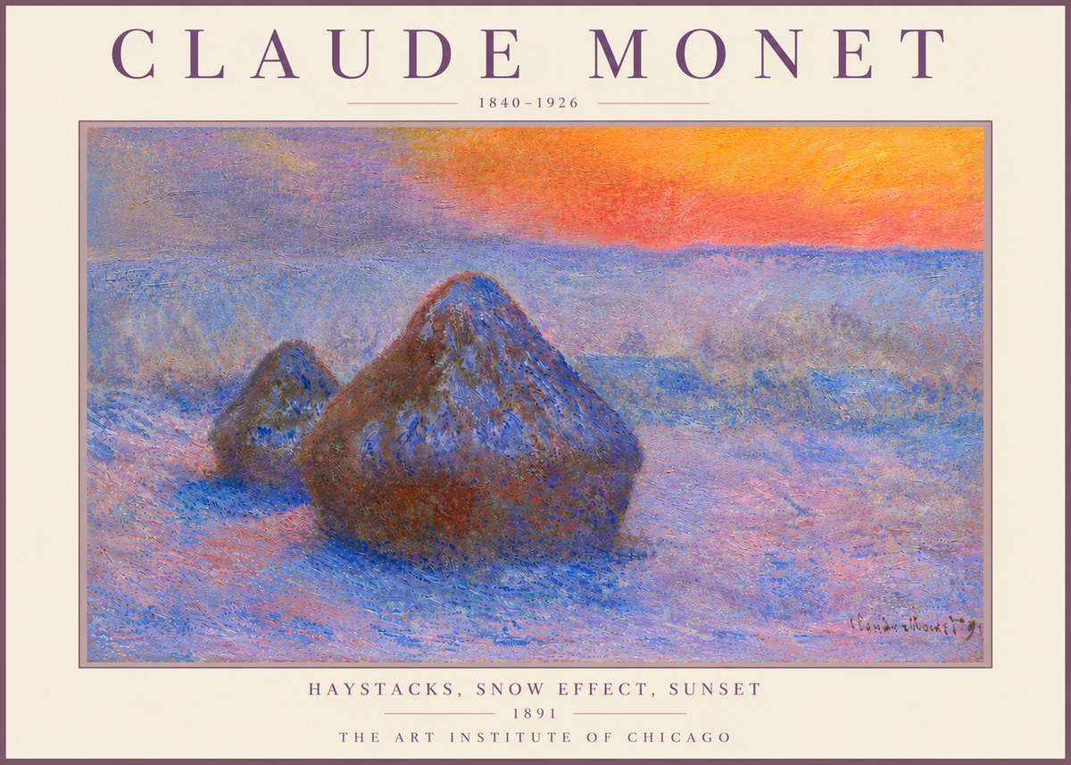 Monet Haystacks, Snow Effect, Sunset No6 - Juliste