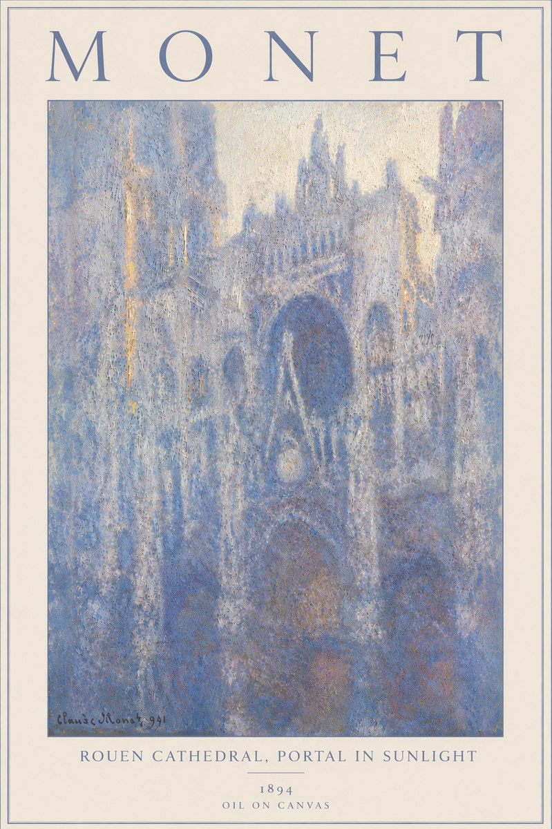 Monet Rouen Cathedral, Portal in Sunlight No6 - Juliste
