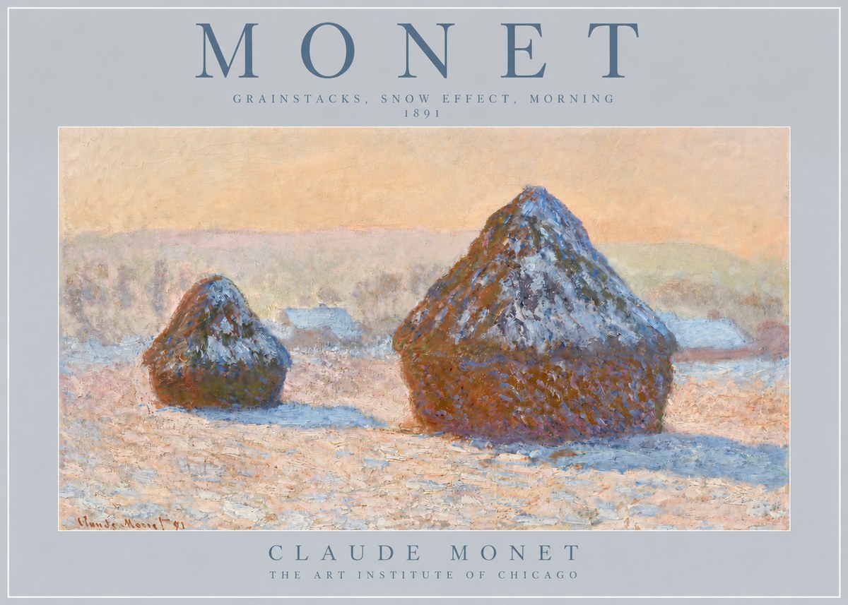 Monet Grainstacks, Snow Effect, Morning No2 - Juliste