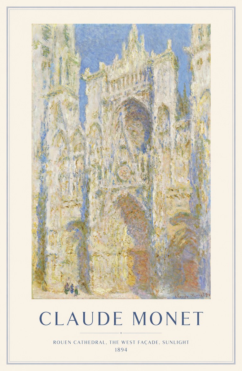 Monet Rouen Cathedral, the West Façade, Sunlight No1 - Juliste