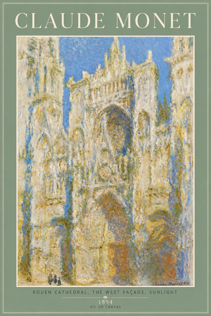 Monet Rouen Cathedral, the West Façade, Sunlight No6 - Juliste