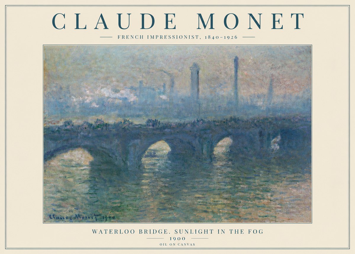 Monet Waterloo Bridge. Sunlight in the Fog No4 - Juliste