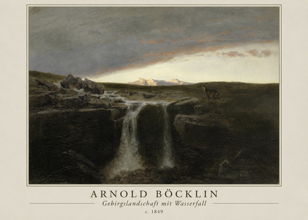 Arnold Böcklin Gebirgslandschaft Mit Wasserfall No1 - Juliste