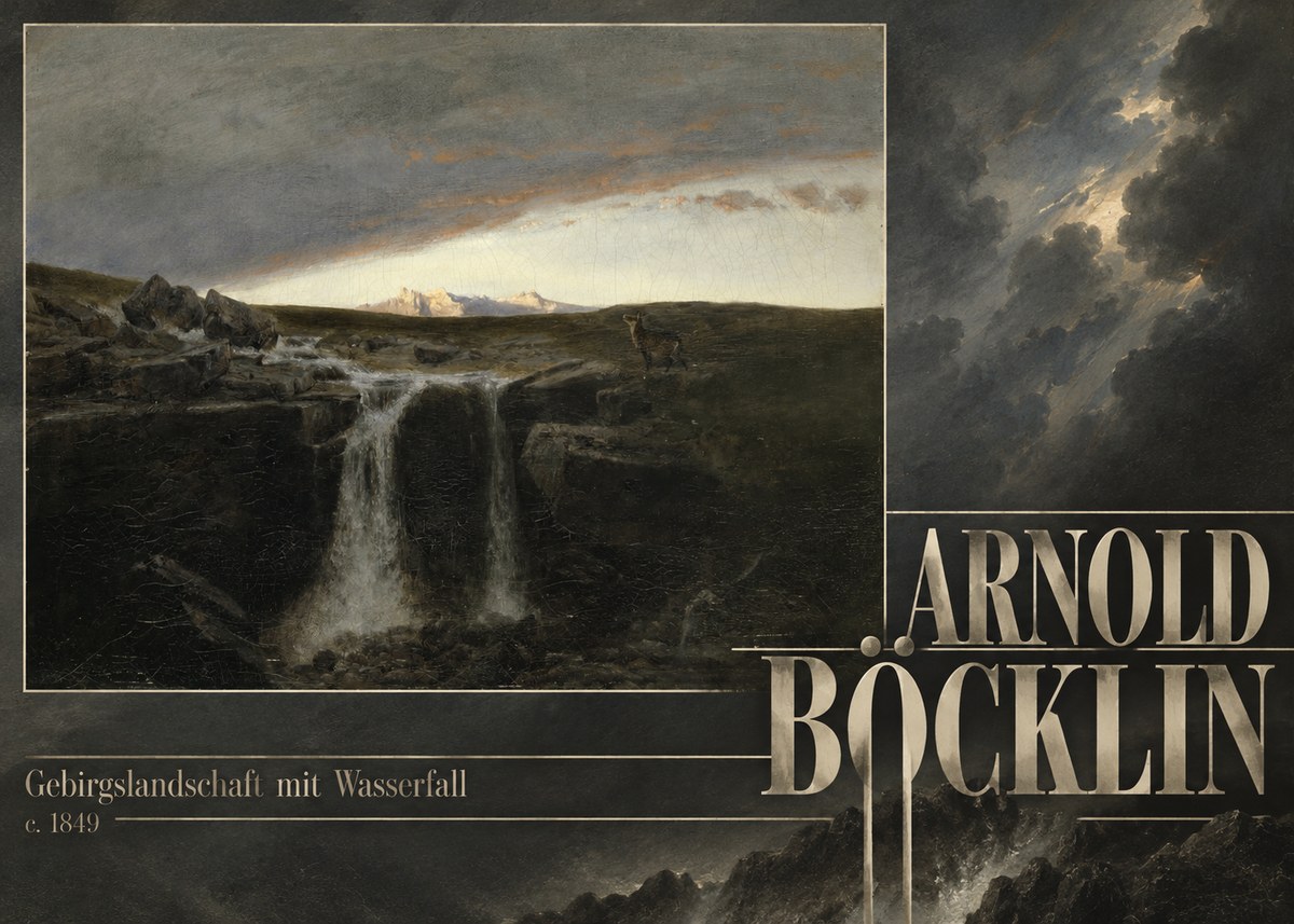 Arnold Böcklin Gebirgslandschaft Mit Wasserfall No6 - Juliste