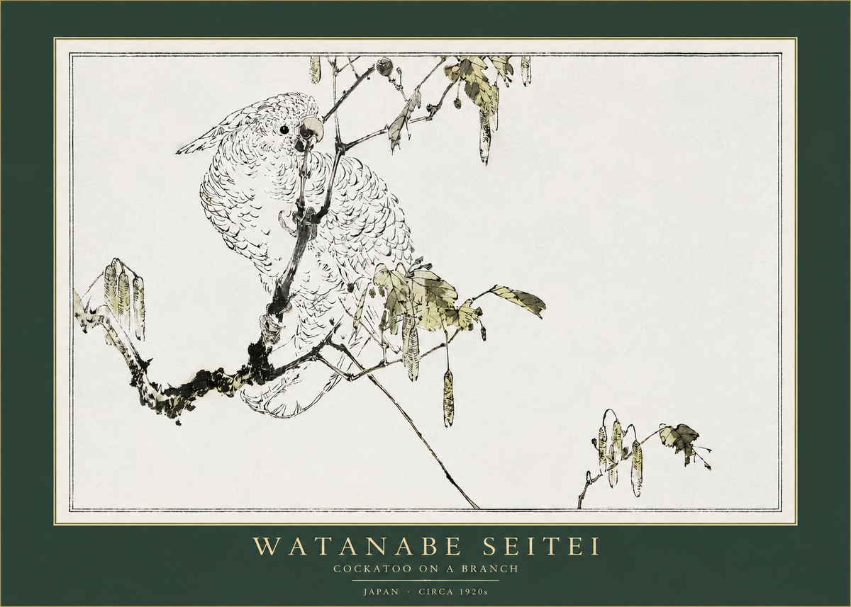 Watanabe Seitei Cockatoo on a Branch No2 - Juliste