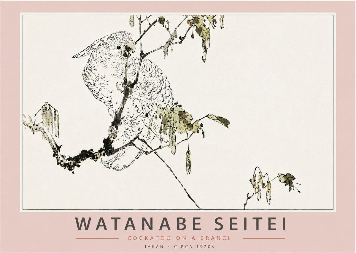 Watanabe Seitei Cockatoo on a Branch No3 - Juliste