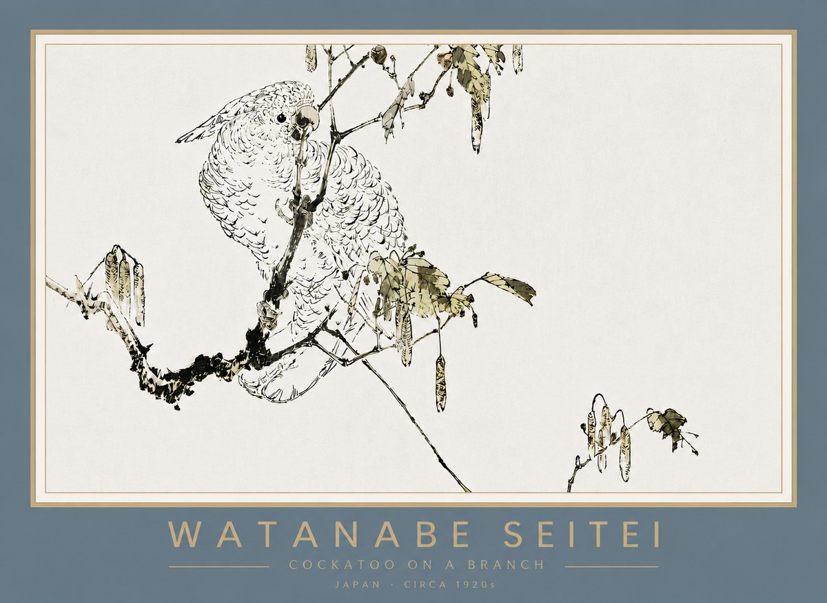 Watanabe Seitei Cockatoo on a Branch No4 - Juliste