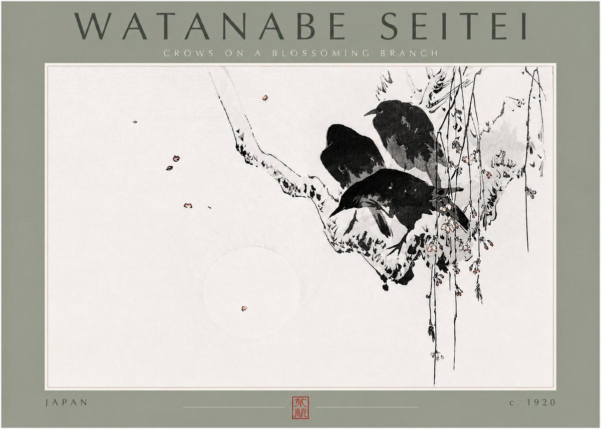Watanabe Seitei Crows on a Blossoming Branch No4 - Juliste