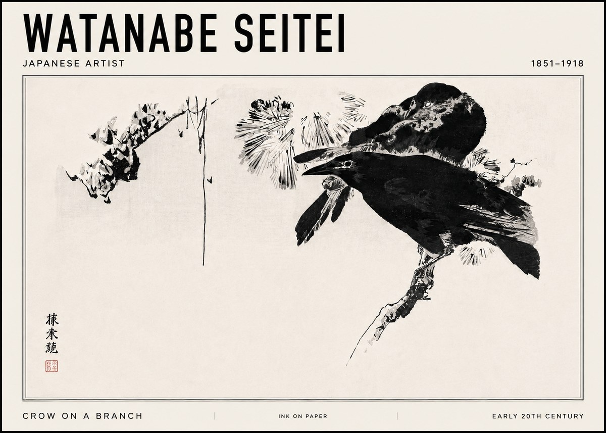 Watanabe Seitei Crow on a Branch No3 - Juliste