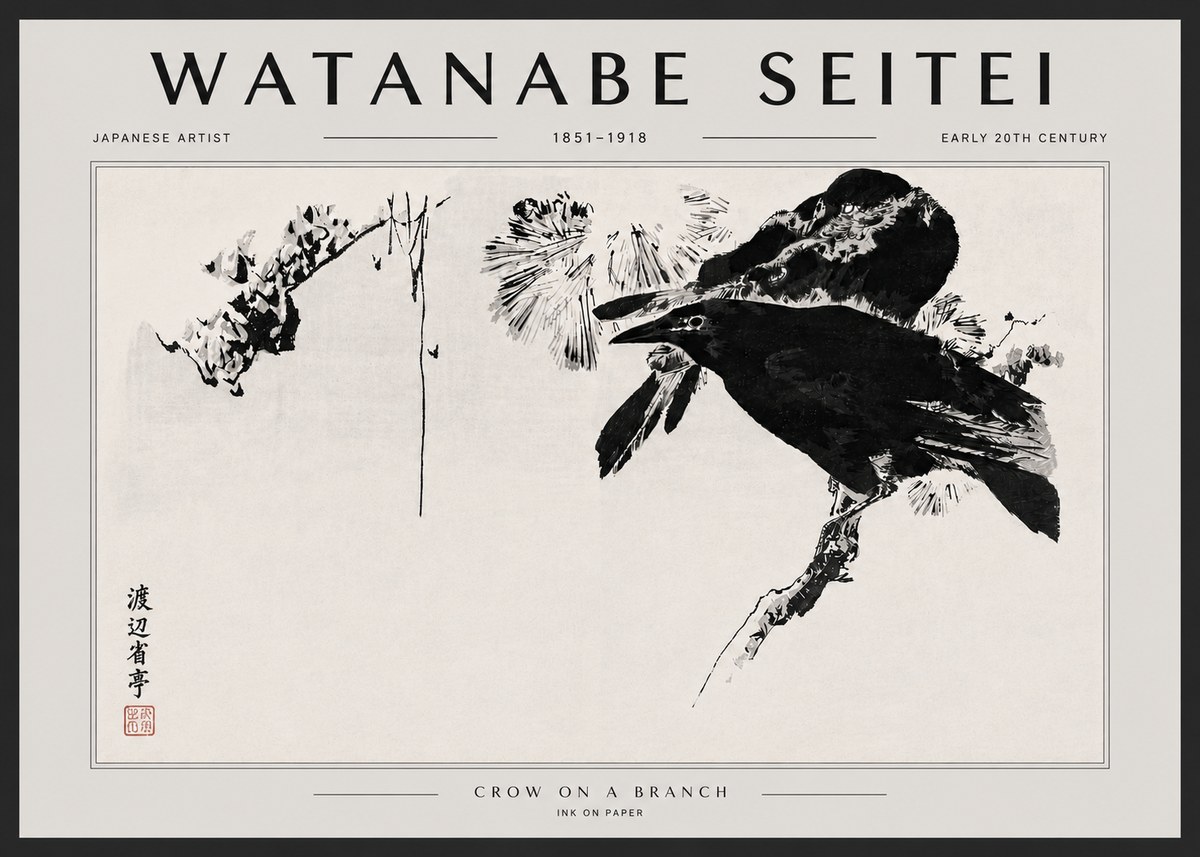 Watanabe Seitei Crow on a Branch No5 - Juliste