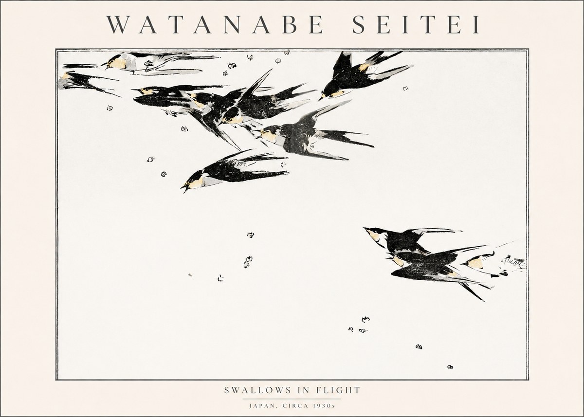 Watanabe Seitei Swallows in Flight No1 - Juliste