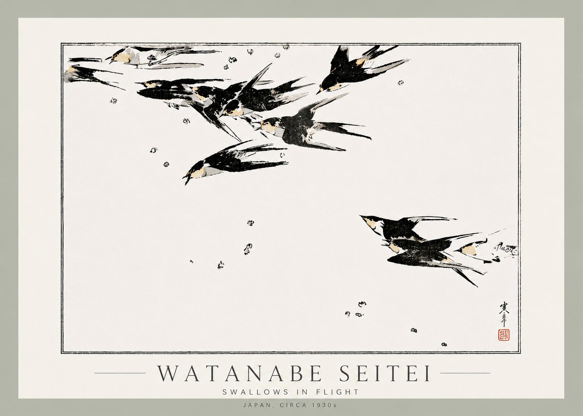 Watanabe Seitei Swallows in Flight No3 - Juliste