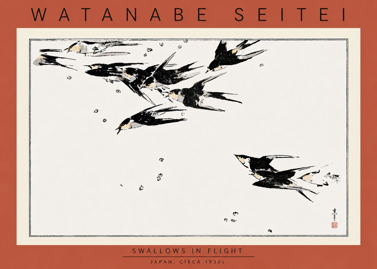 Watanabe Seitei Swallows in Flight No5 - Juliste