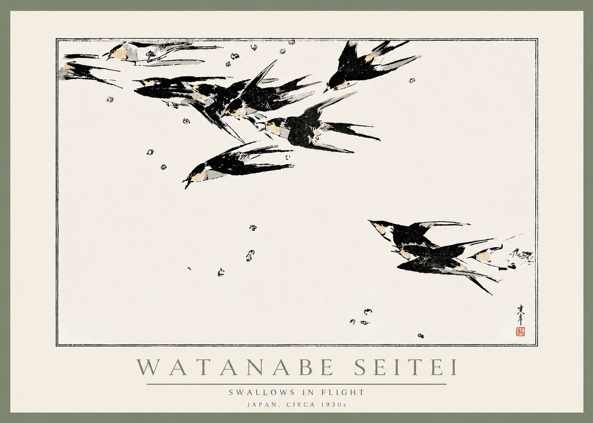 Watanabe Seitei Swallows in Flight No6 - Juliste