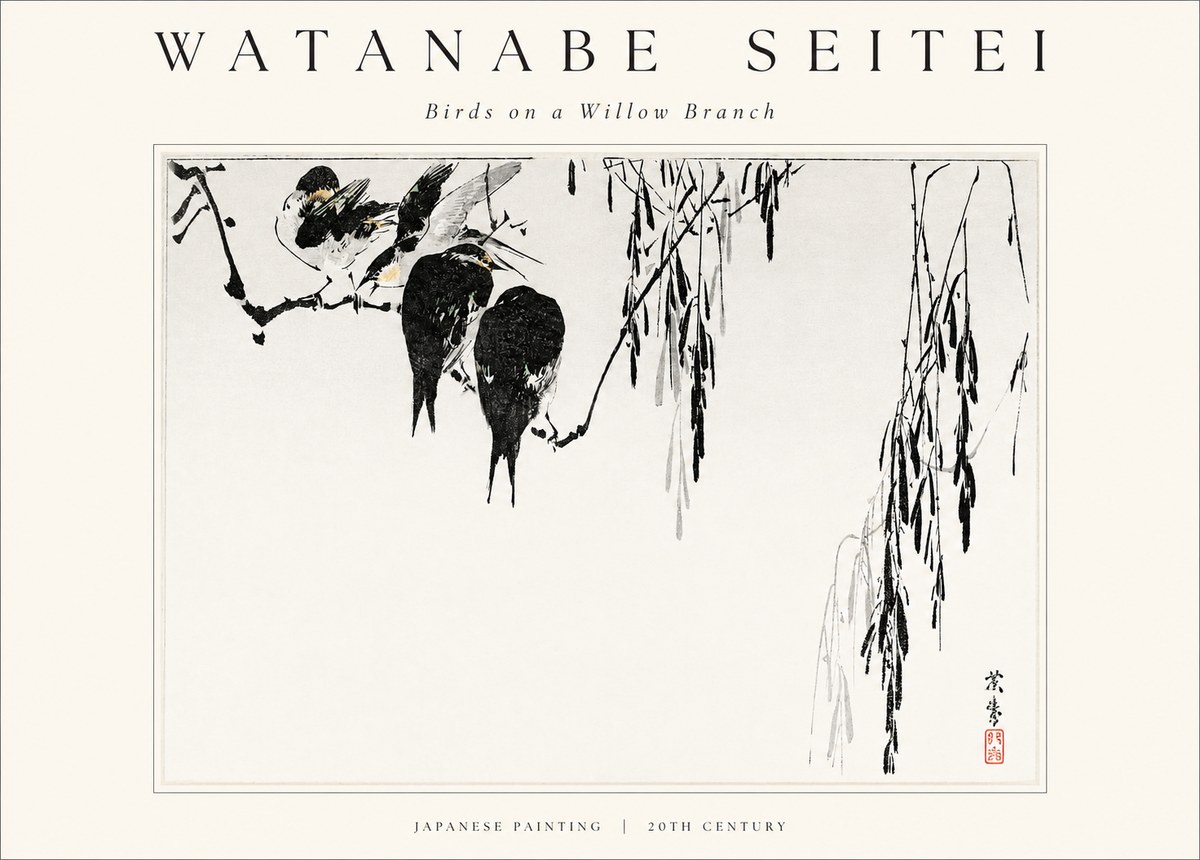 Watanabe Seitei Birds on a Willow Branch No1 - Juliste