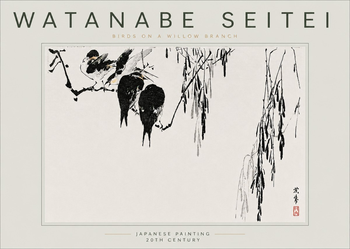Watanabe Seitei Birds on a Willow Branch No6 - Juliste
