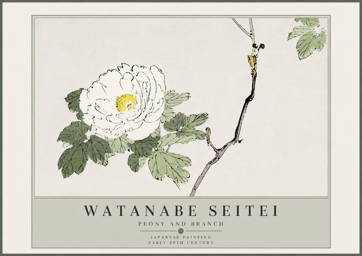 Watanabe Seitei Peony and Branch No5 - Juliste