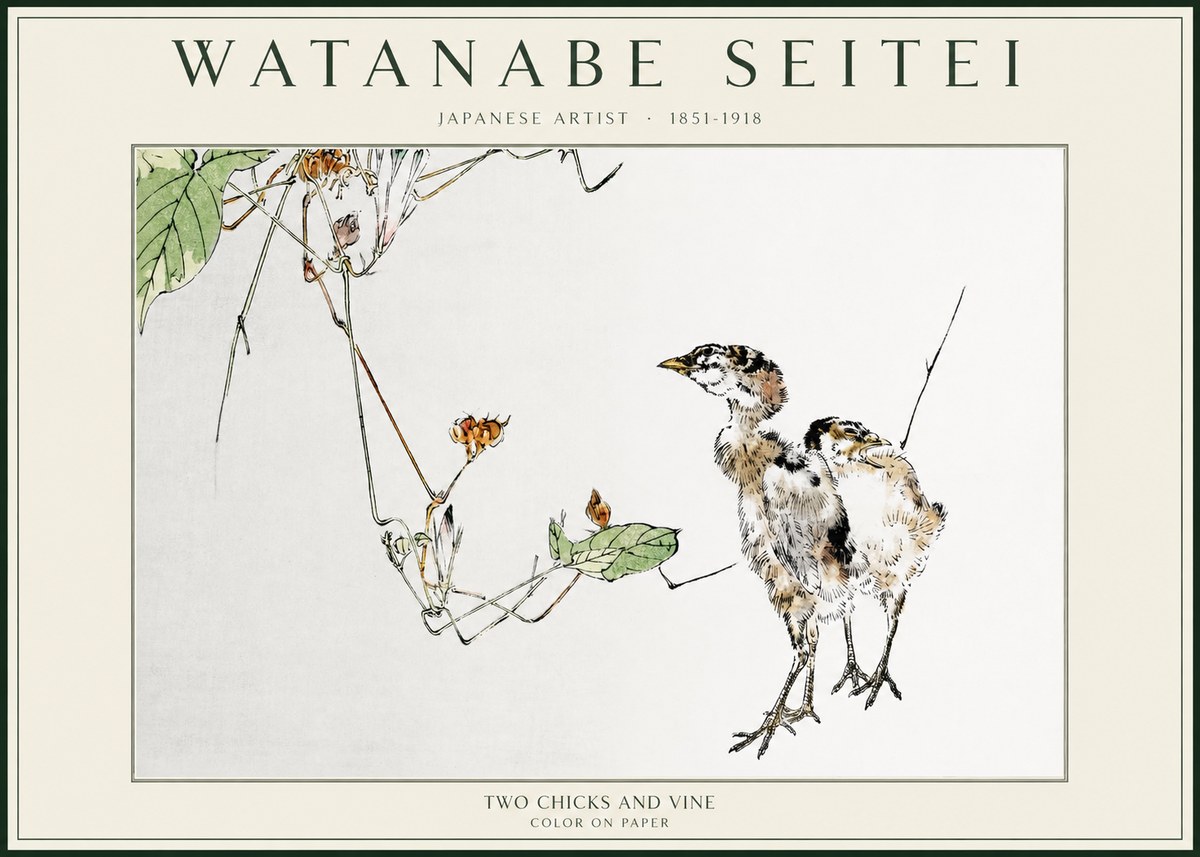 Watanabe Seitei Two Chicks and Vine No1 - Juliste