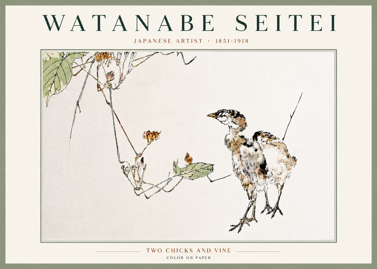 Watanabe Seitei Two Chicks and Vine No4 - Juliste