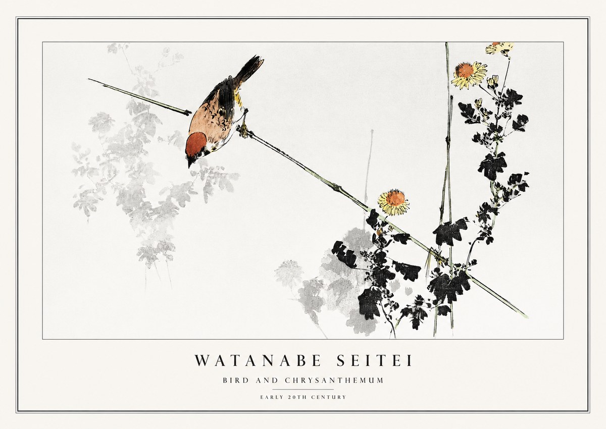 Watanabe Seitei Bird and Chrysanthemum No1 - Juliste