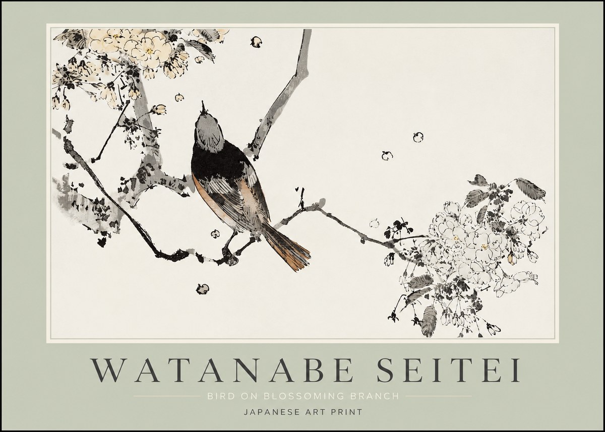 Watanabe Seitei Bird on Blossoming Branch No2 - Juliste