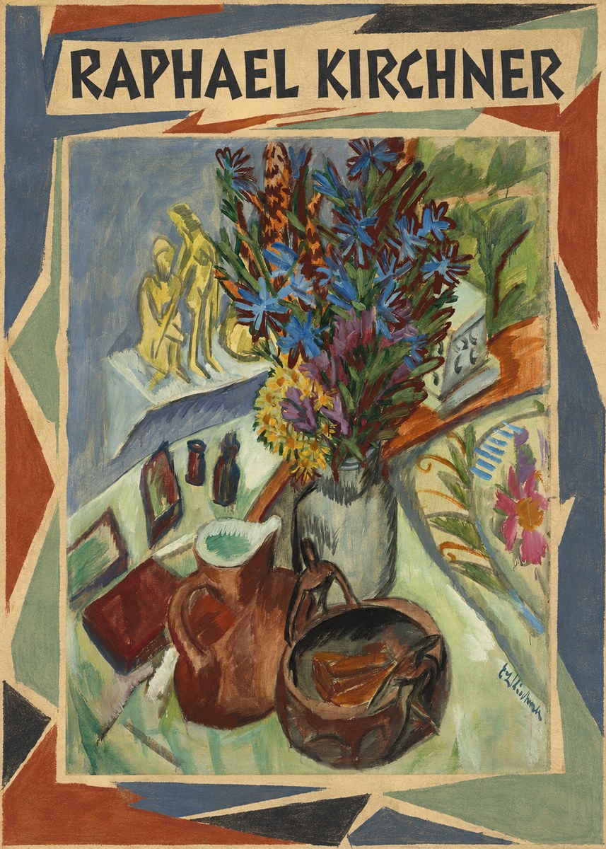 Raphael Kirchner Still Life with Blue Flowers and Figurines No4 - Juliste