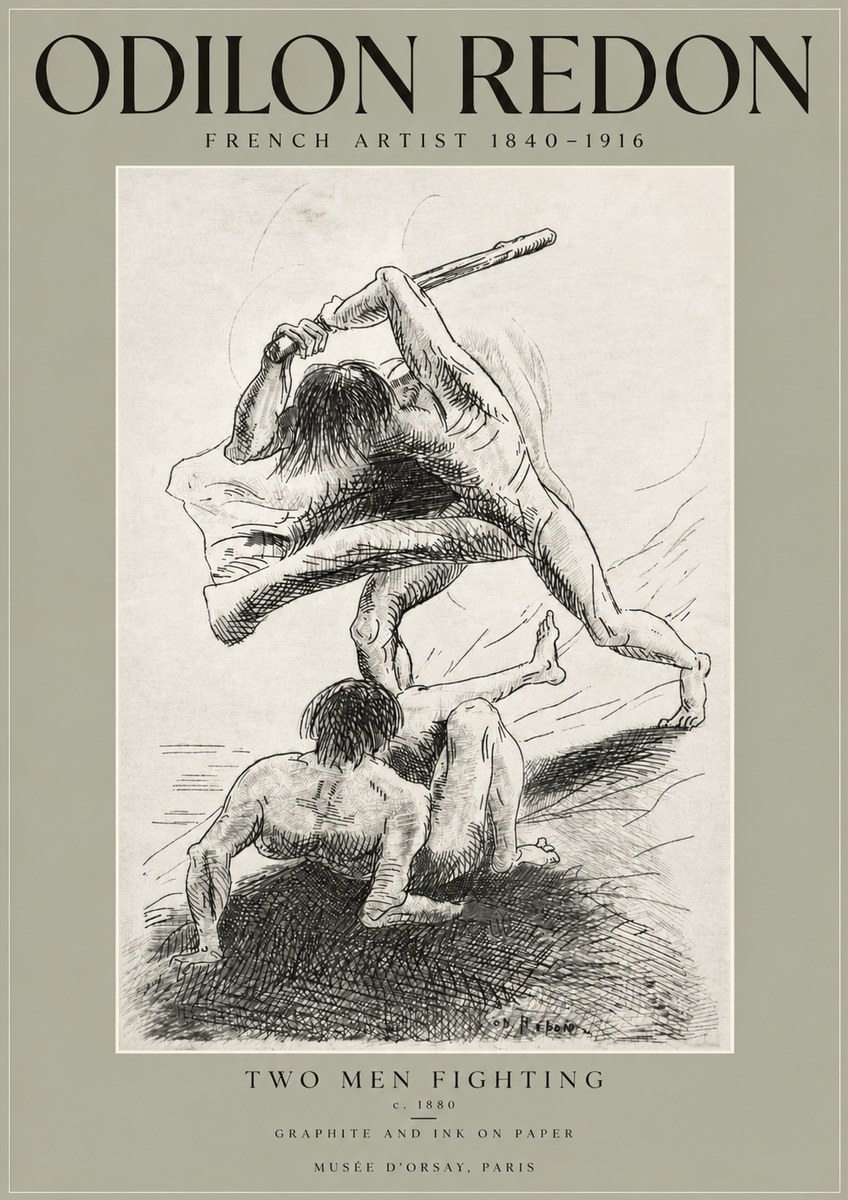 Odilon Redon Two Men Fighting No3 - Juliste