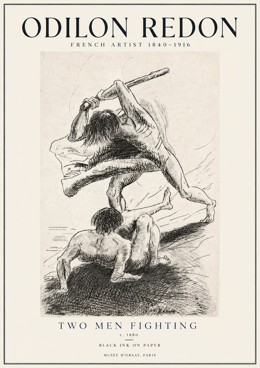 Odilon Redon Two Men Fighting No4 - Juliste