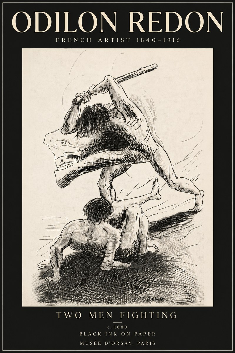 Odilon Redon Two Men Fighting No6 - Juliste