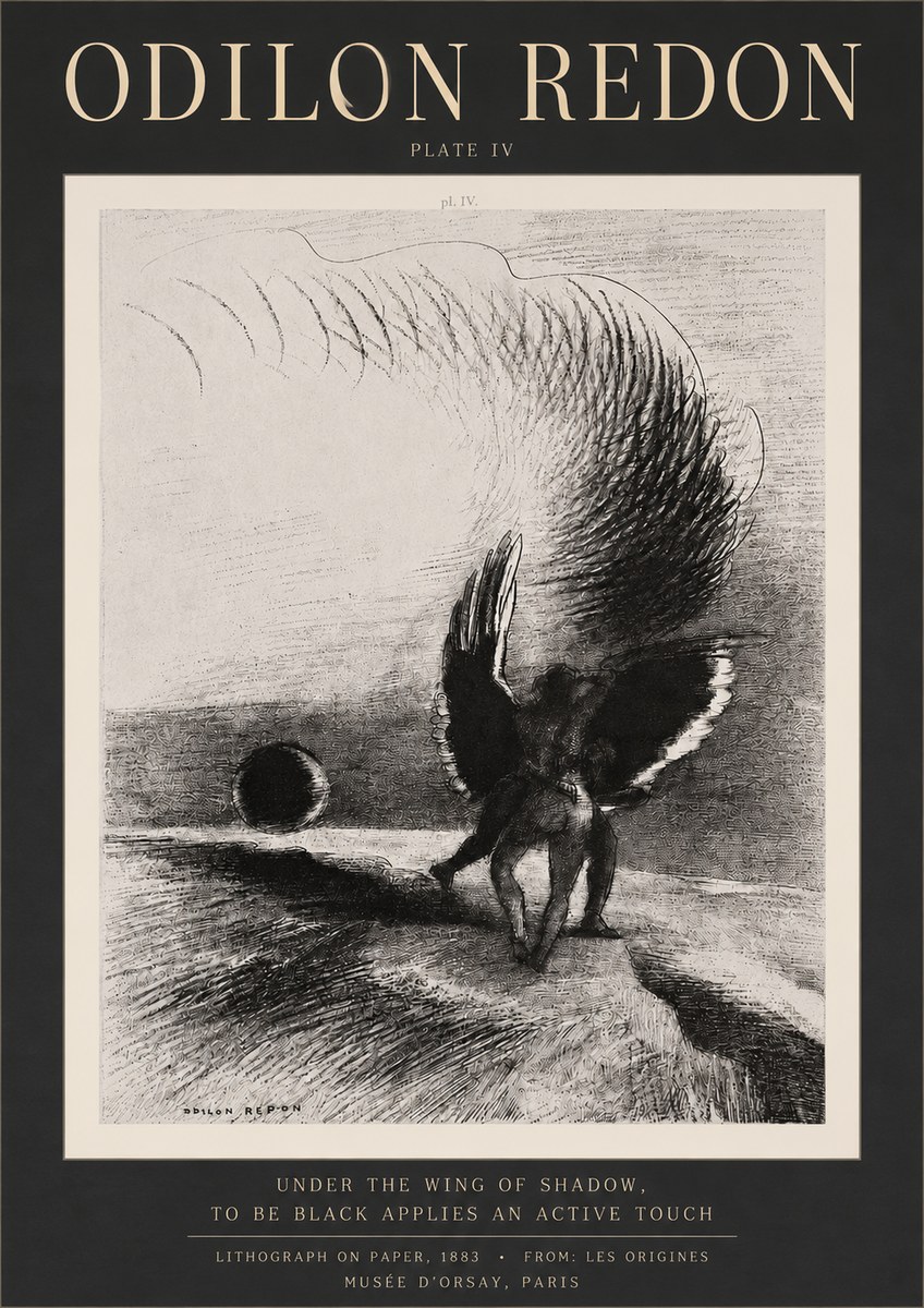 Odilon Redon Sous L'aile D'ombre L'être Noir Appliquait Une Active Morsure Plate Iv No3 - Juliste