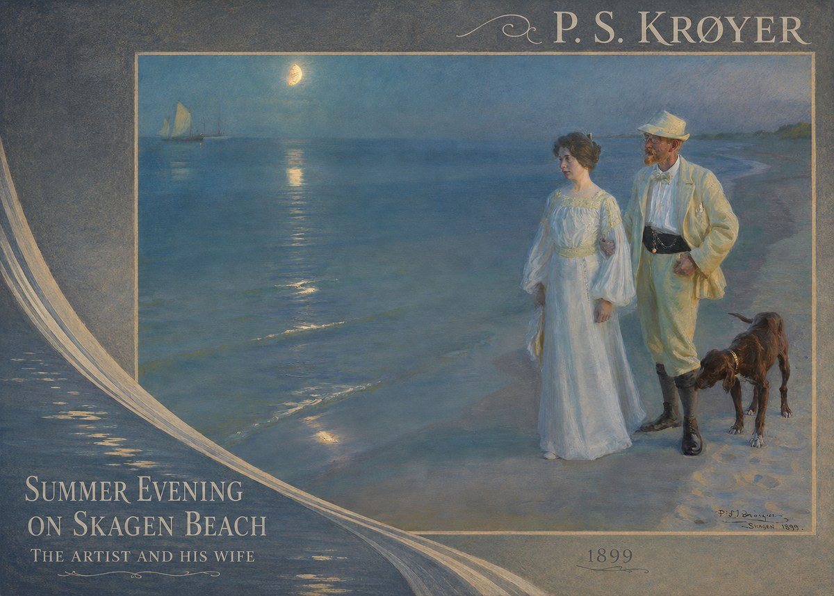 P.S. Krøyer Summer Evening on Skagen Beach — the Artist and His Wife No4 - Juliste