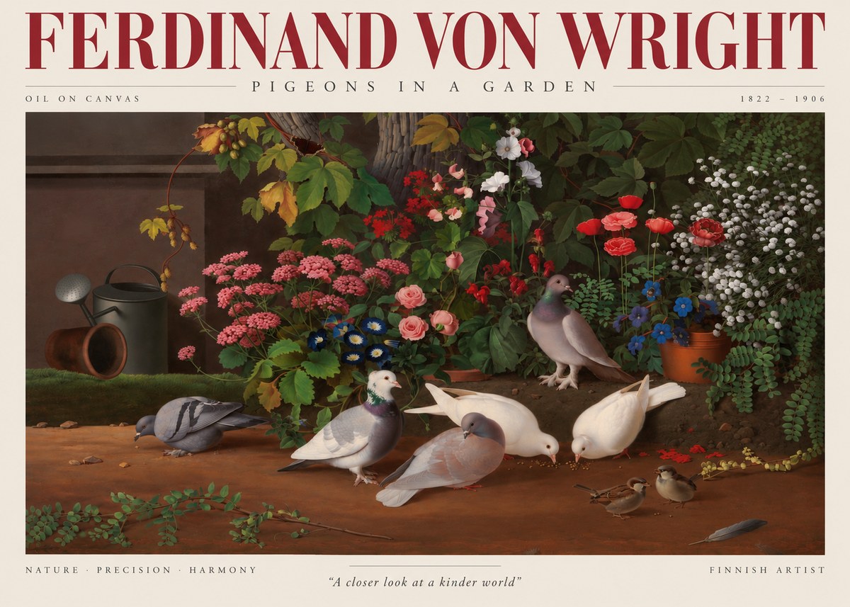 Ferdinand von Wright Pigeons and Flowers No4 - Juliste