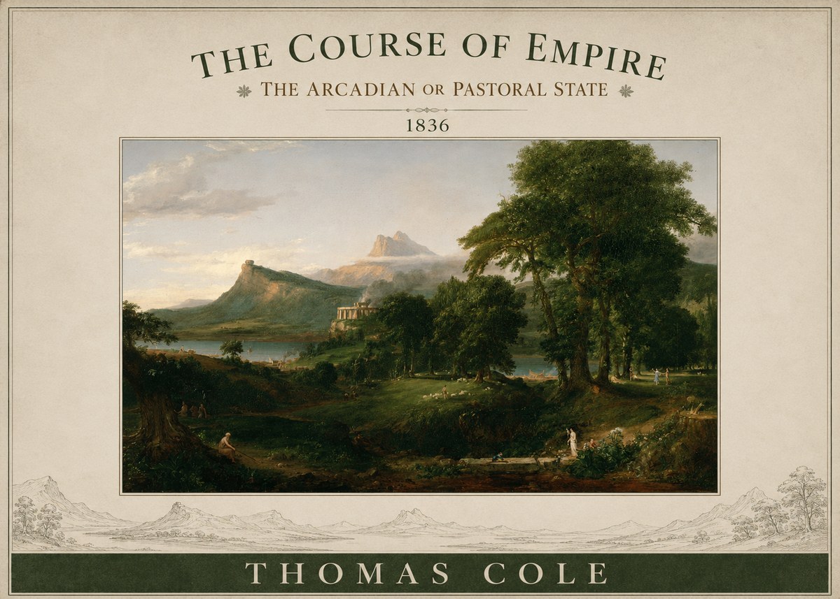 Thomas Cole The Course of Empire - the Arcadian or Pastoral State No3 - Juliste