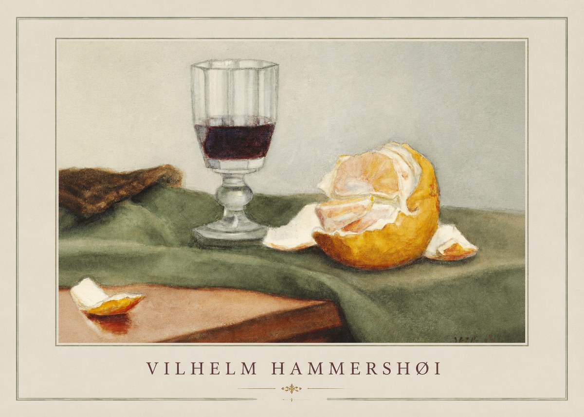 Vilhelm Hammershøi Still Life with Wine Glass and Orange No2 - Juliste