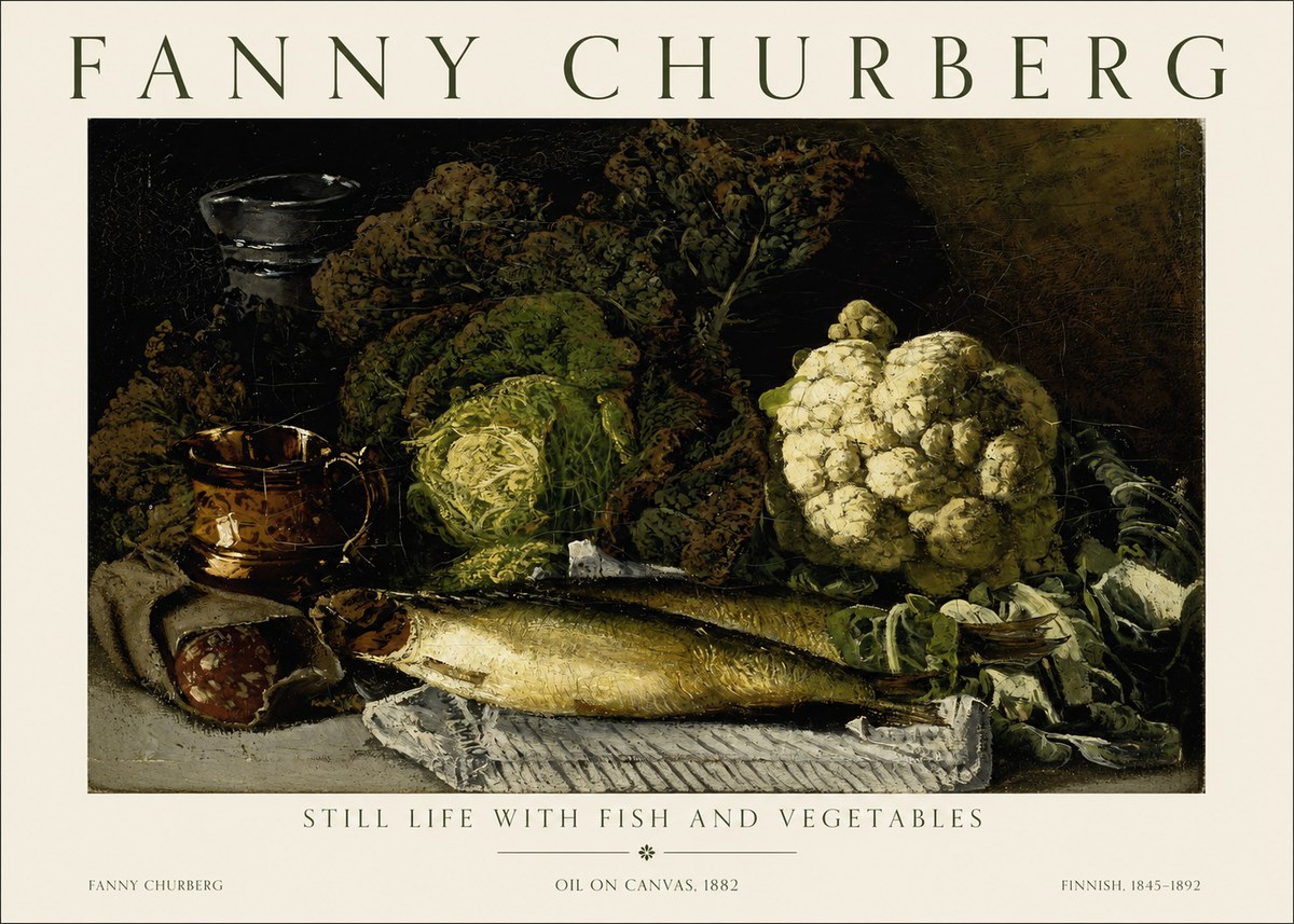 Fanny Churberg Still Life with Fish and Vegetables No1 - Juliste