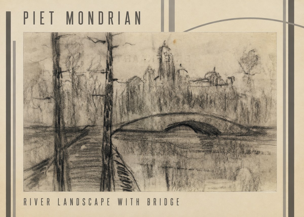Piet Mondrian River Landscape with Bridge No3 - Juliste