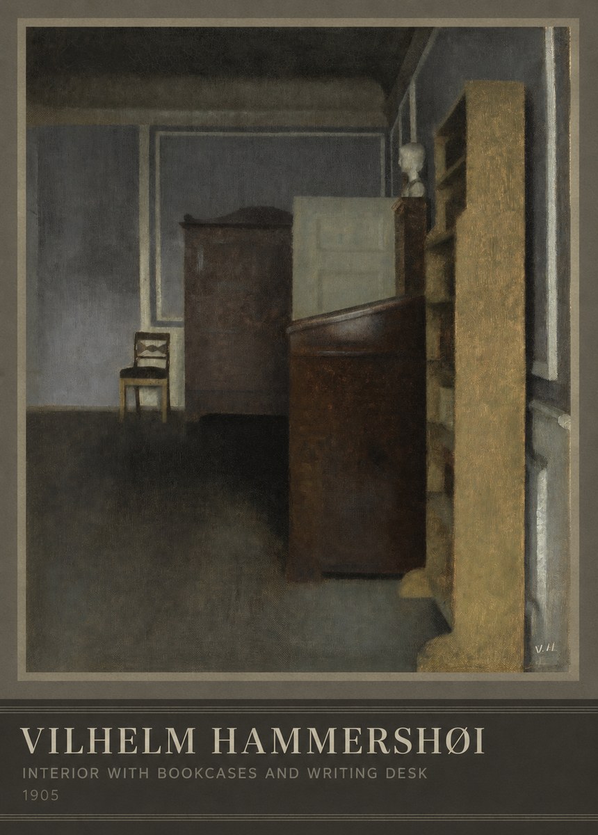 Vilhelm Hammershøi Interior with Bookcases and Writing Desk No3 - Juliste