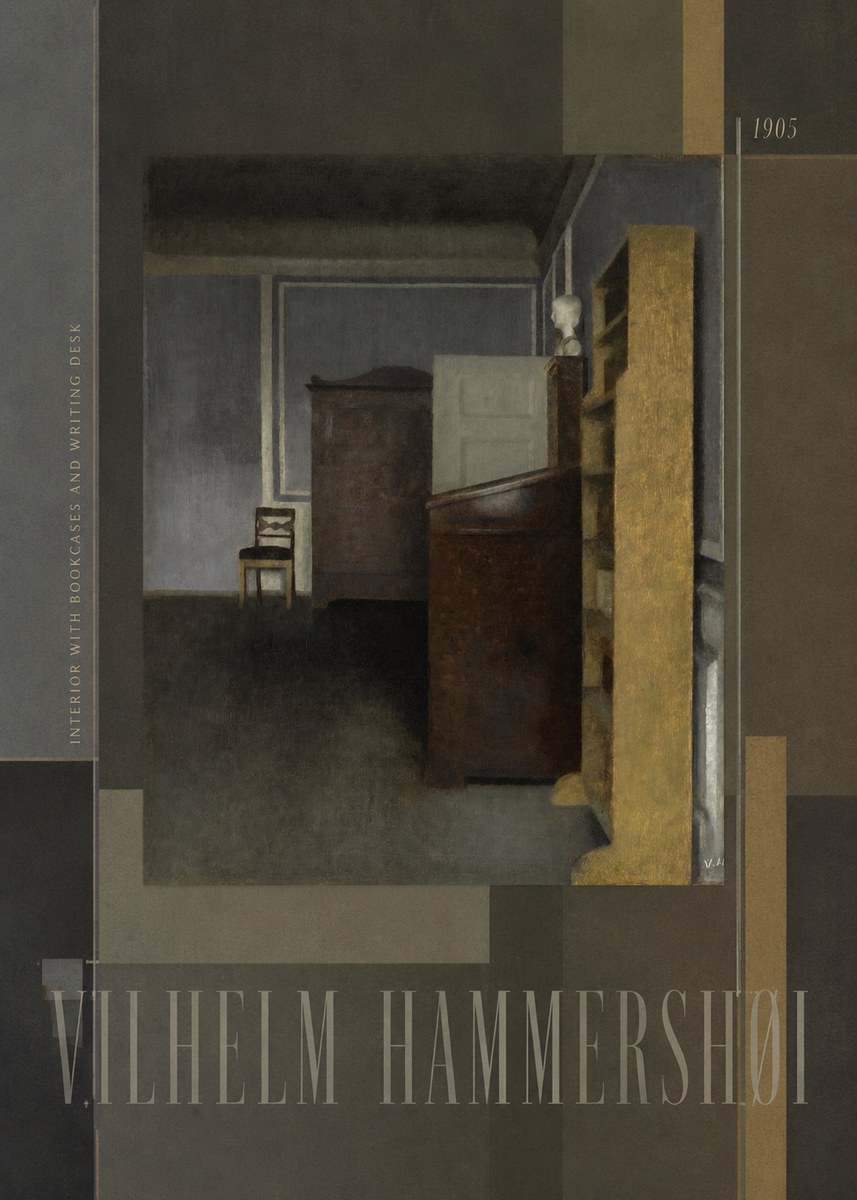 Vilhelm Hammershøi Interior with Bookcases and Writing Desk No6 - Juliste