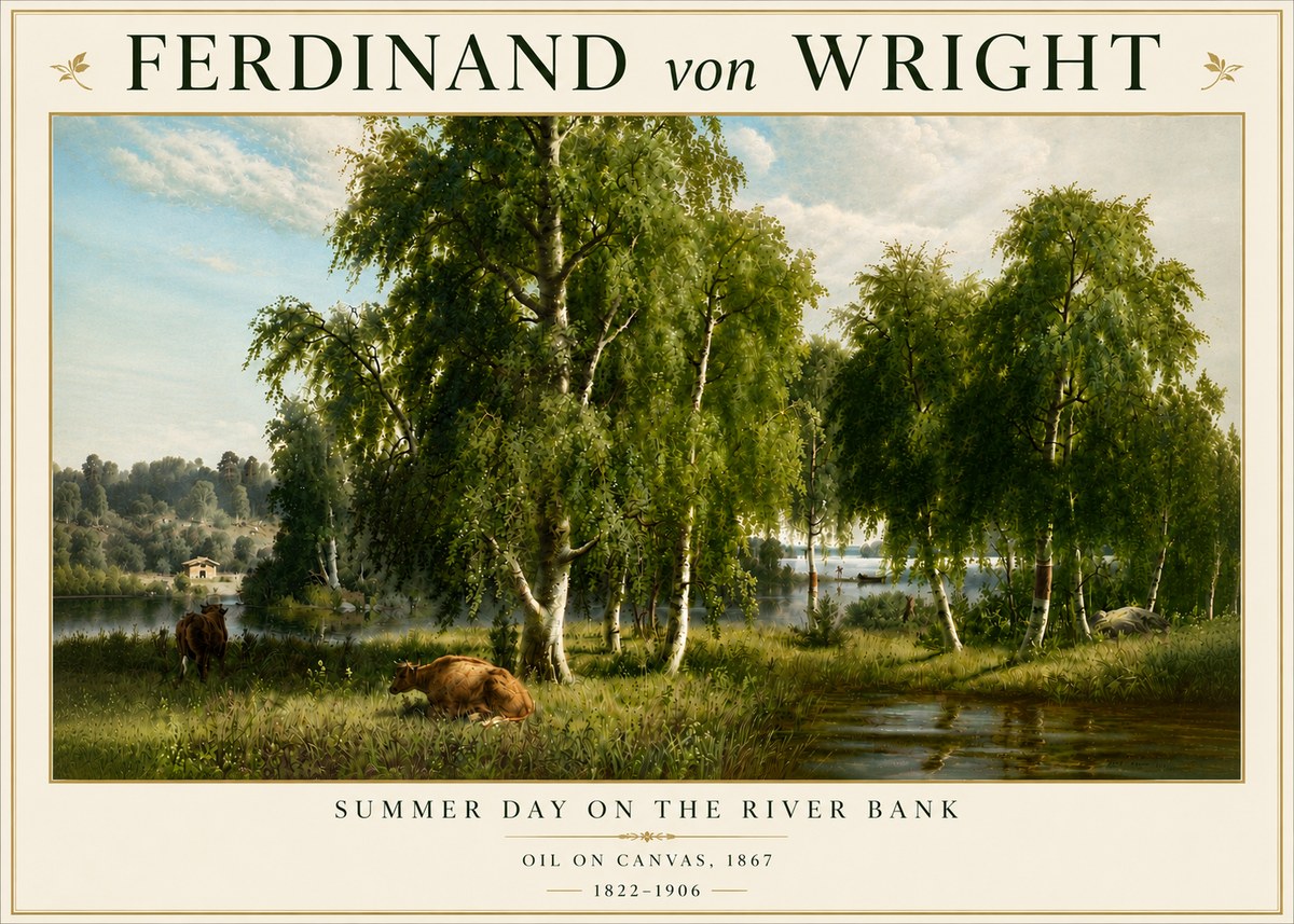 Ferdinand von Wright Summer Day on the River Bank No6 - Juliste
