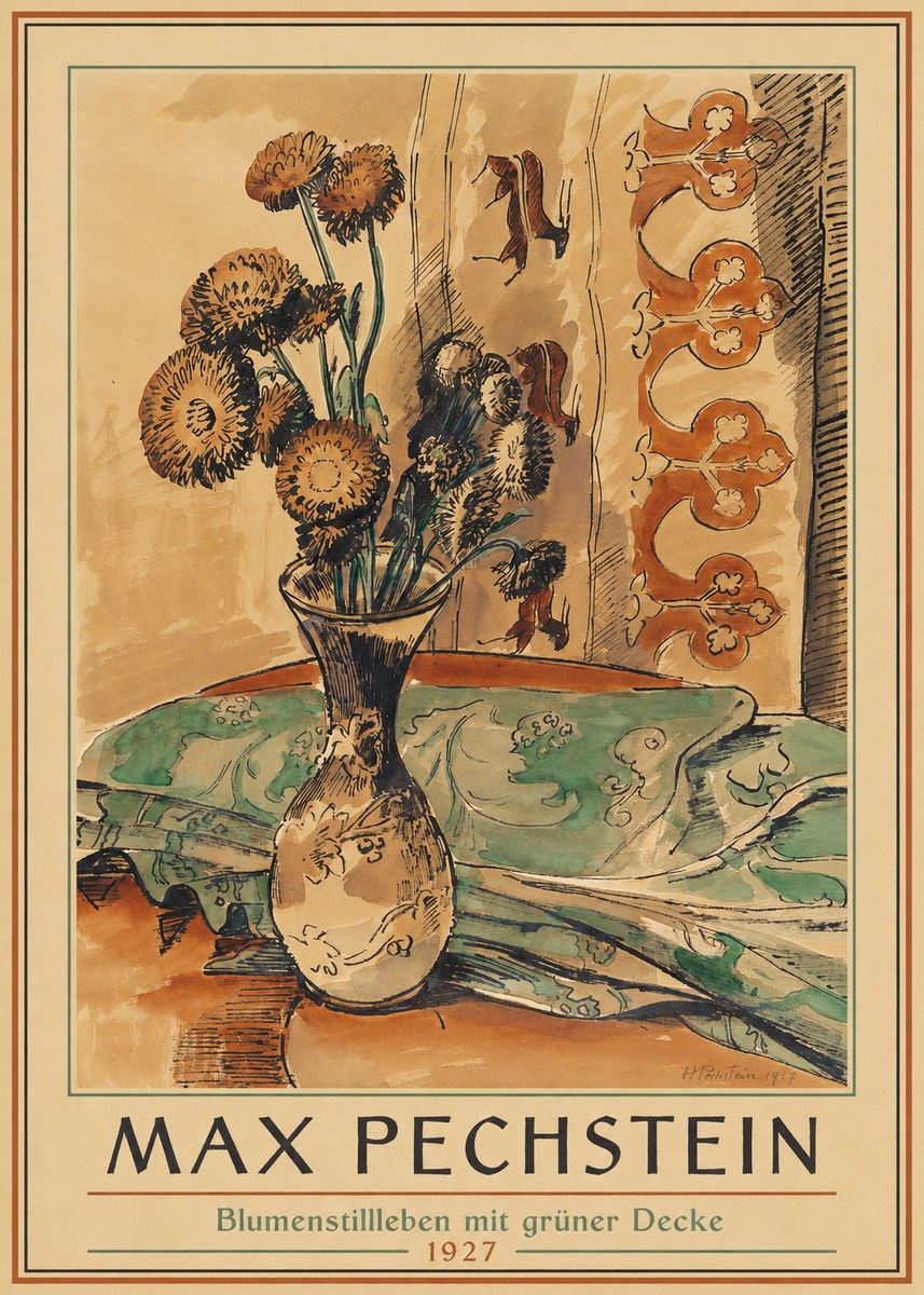 Max Pechstein Blumenstillleben Mit Grüner Decke No1 - Juliste