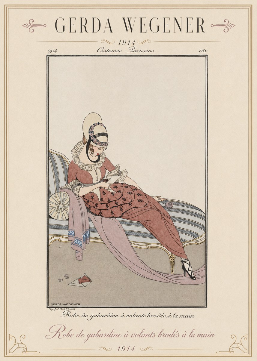 Gerda Wegener Robe De Gabardine À Volants Brodés À La Main II No1 - Juliste