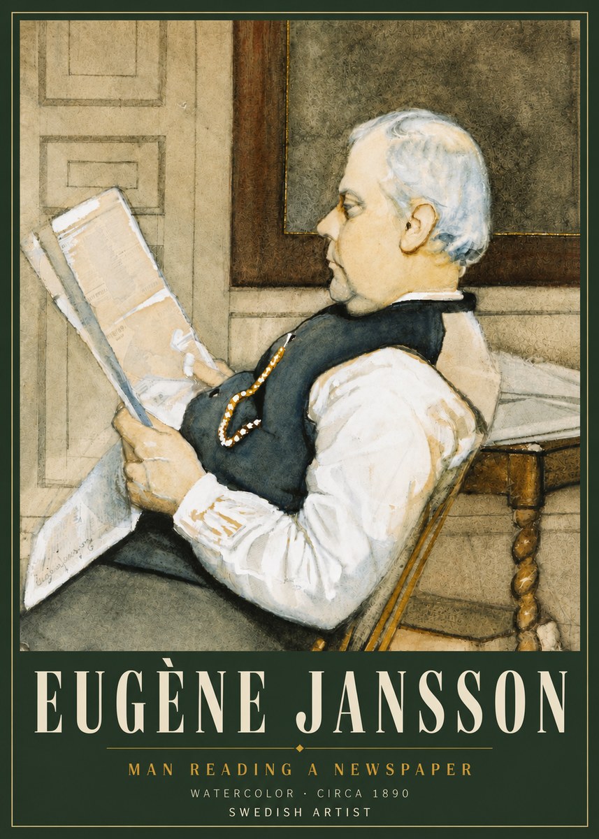 Eugène Jansson Man Reading a Newspaper No4 - Juliste
