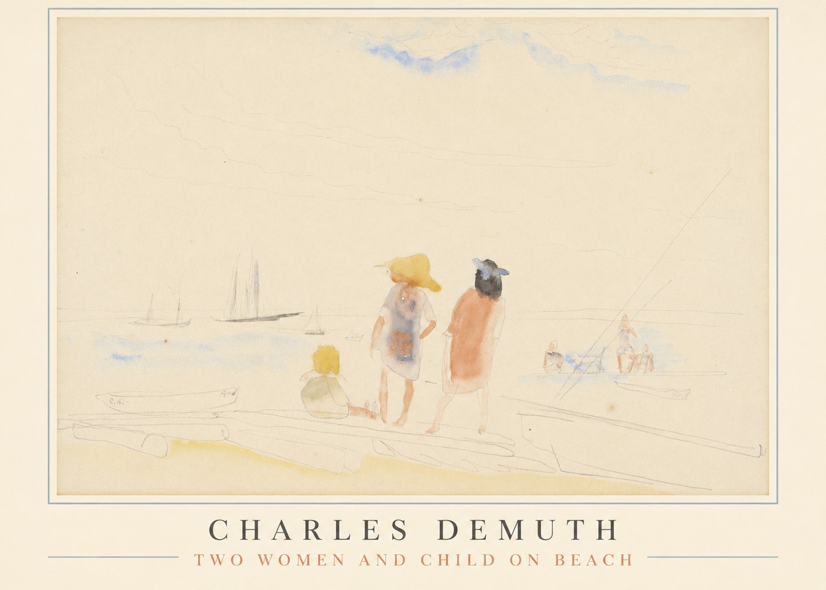Charles Demuth Two Women and Child on Beach No1 - Juliste
