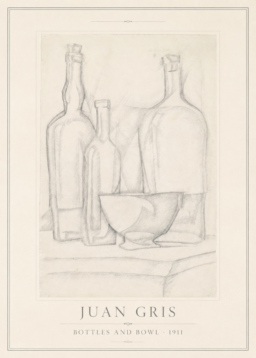 Juan Gris Bottles and Bowl No1 - Juliste