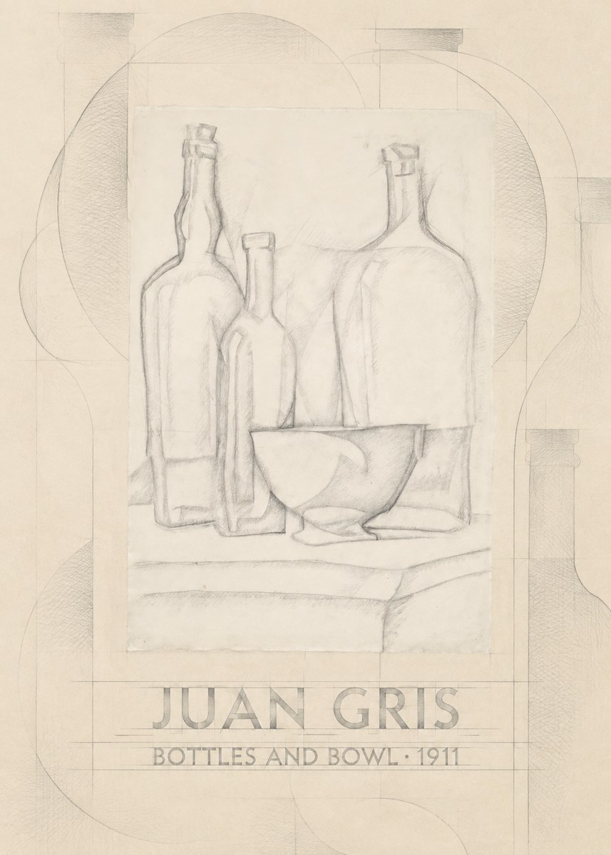 Juan Gris Bottles and Bowl No6 - Juliste